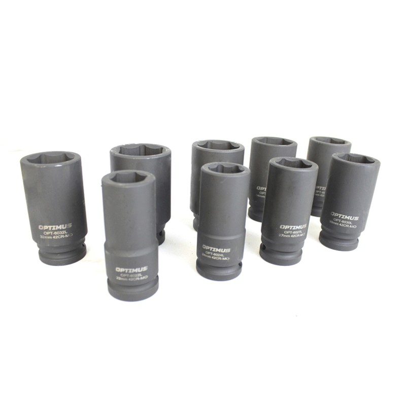 OPT-60209 Набор ударных головок глубоких 3/4", 22-38 мм, 9 предметов, OPTIMUS OPT-60209 Набор ударных головок глубоких 3/4", 22-38 мм, 9 предметов, OPTIMUS