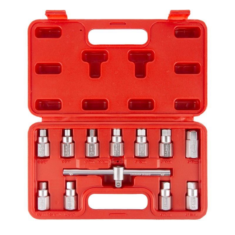 WDK-2141201 Набор для откручивания масляных пробок, 12 предметов, WiederKraft WDK-2141201 Набор для откручивания масляных пробок, 12 предметов, WiederKraft