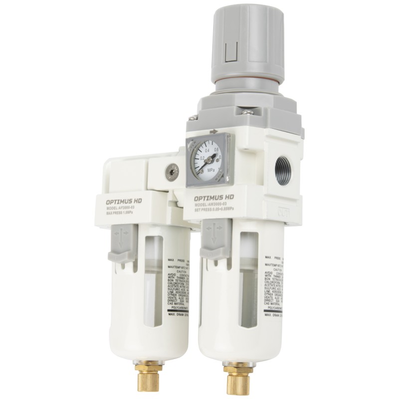 AFW3000-03 Блок подготовки воздуха 3/8" с влагоотделителем, регулятором и манометром, OPTIMUS