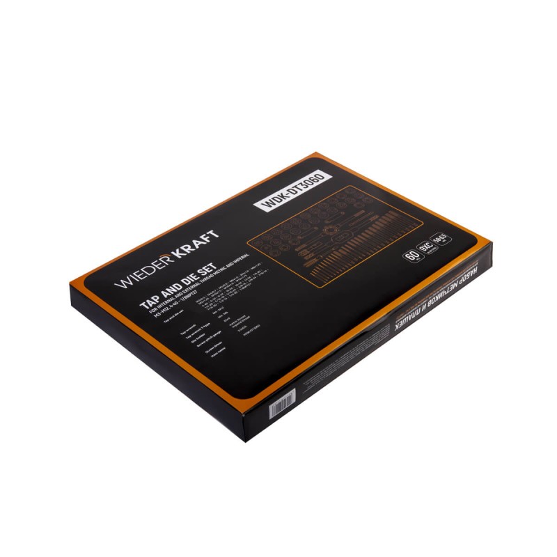 WDK-DT3060 Набор метчиков и плашек М3-М12, 4-40 - 1/8NPT27, 60 предметов, метрическая и дюймовая резьба, WiederKraft