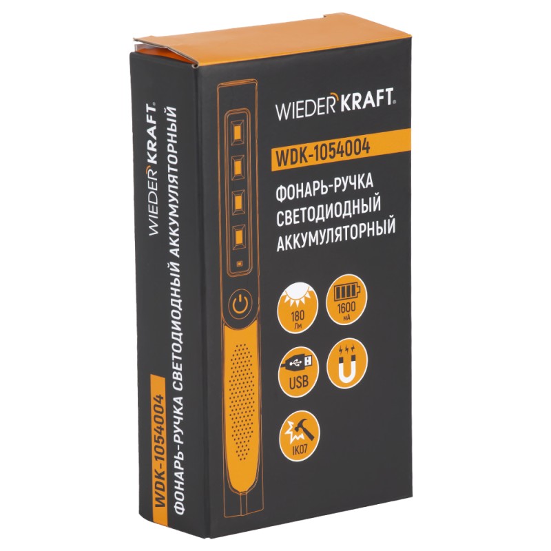 WDK-1054004 Светодиодный аккумуляторный фонарь-ручка, 180 Лм, WiederKraft WDK-1054004 Светодиодный аккумуляторный фонарь-ручка, 180 Лм, WiederKraft