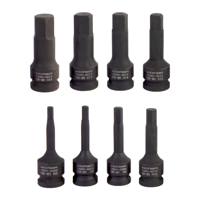 WDK-705H Набор ударных головок 1/2" HEX 8 предметов, H5-H19, WiederKraft WDK-705H Набор ударных головок 1/2" HEX 8 предметов, H5-H19, WiederKraft