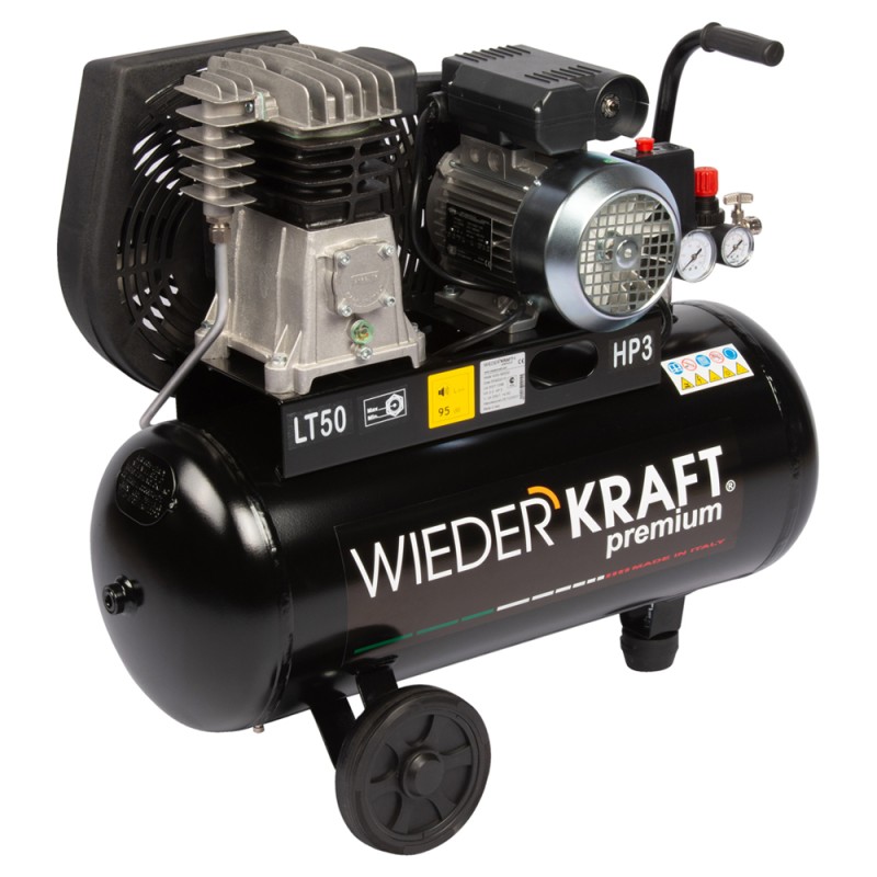 WDK-90532 Масляный поршневой компрессор с ременным приводом:320 л/мин, 9 бар; 220 В, ресивер 50 л, WiederKraft WDK-90532 Масляный поршневой компрессор с ременным приводом:320 л/мин, 9 бар; 220 В, ресивер 50 л, WiederKraft