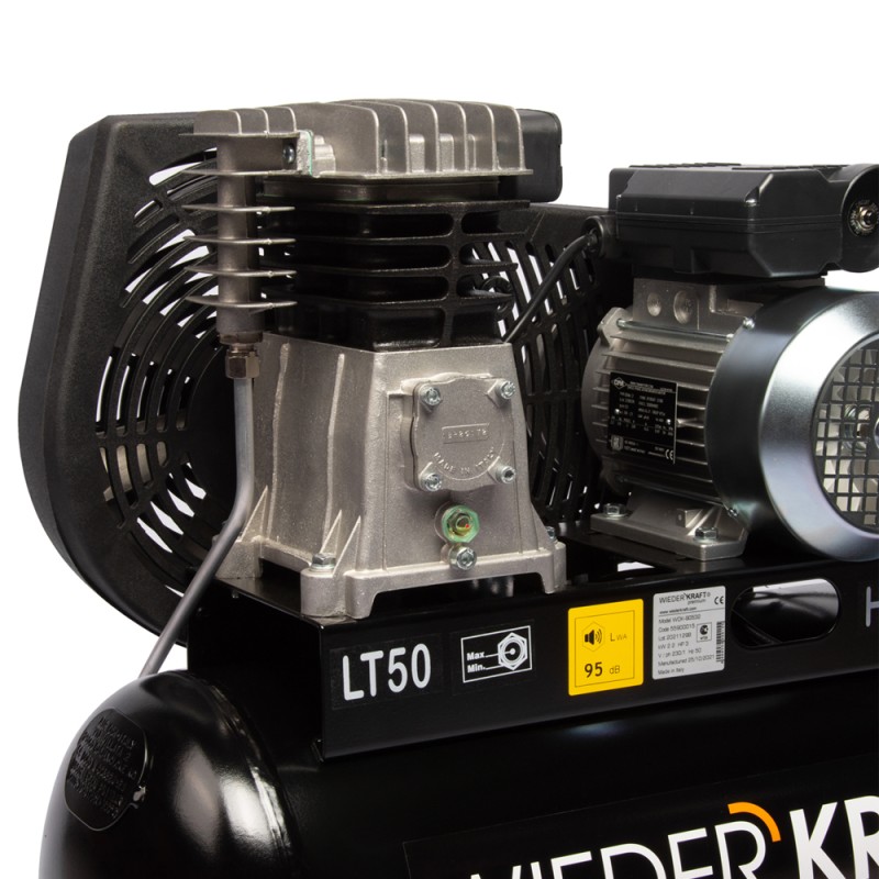 WDK-90532 Масляный поршневой компрессор с ременным приводом:320 л/мин, 9 бар; 220 В, ресивер 50 л, WiederKraft WDK-90532 Масляный поршневой компрессор с ременным приводом:320 л/мин, 9 бар; 220 В, ресивер 50 л, WiederKraft