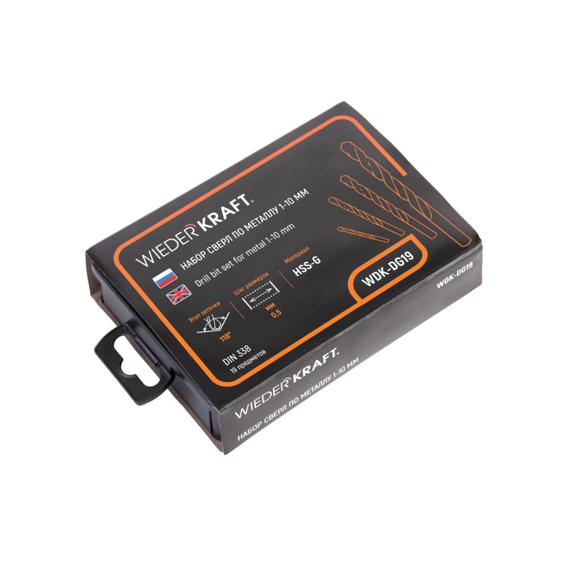 WDK-DG19 Набор сверл по металлу HSS-G 1-10 мм, 19 предметов, WiederKraft