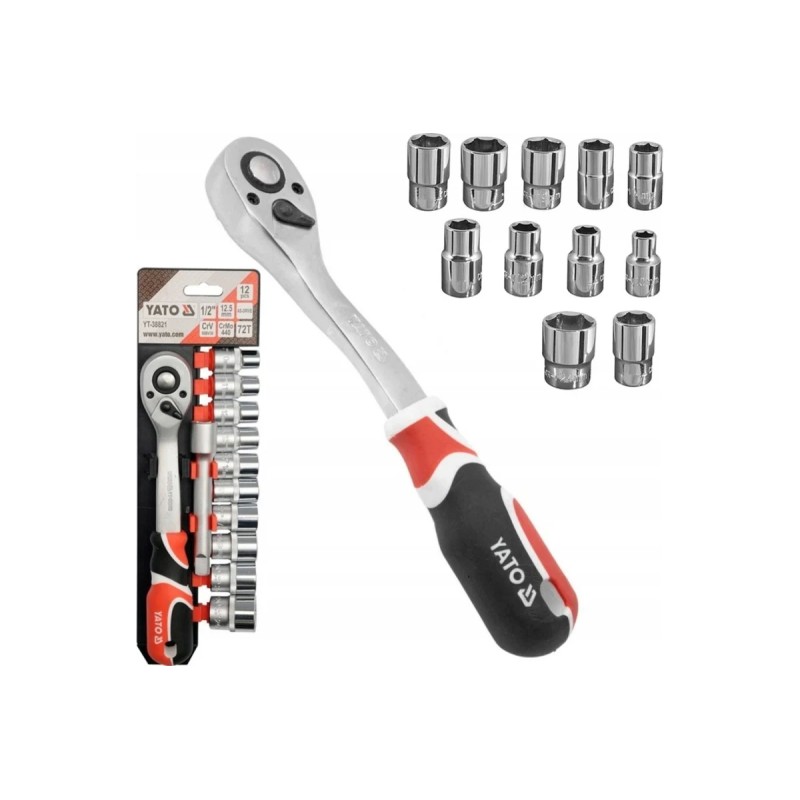 Набор головок с трещоткой 1/2", 12 пр YATO YT-38821