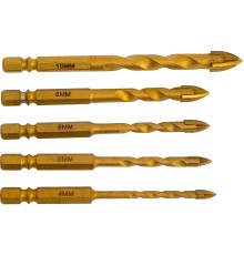 Сверла по плитке и стеклу с хвостовиком HEX 4-10mm (набор 5шт)  YATO YT-44809