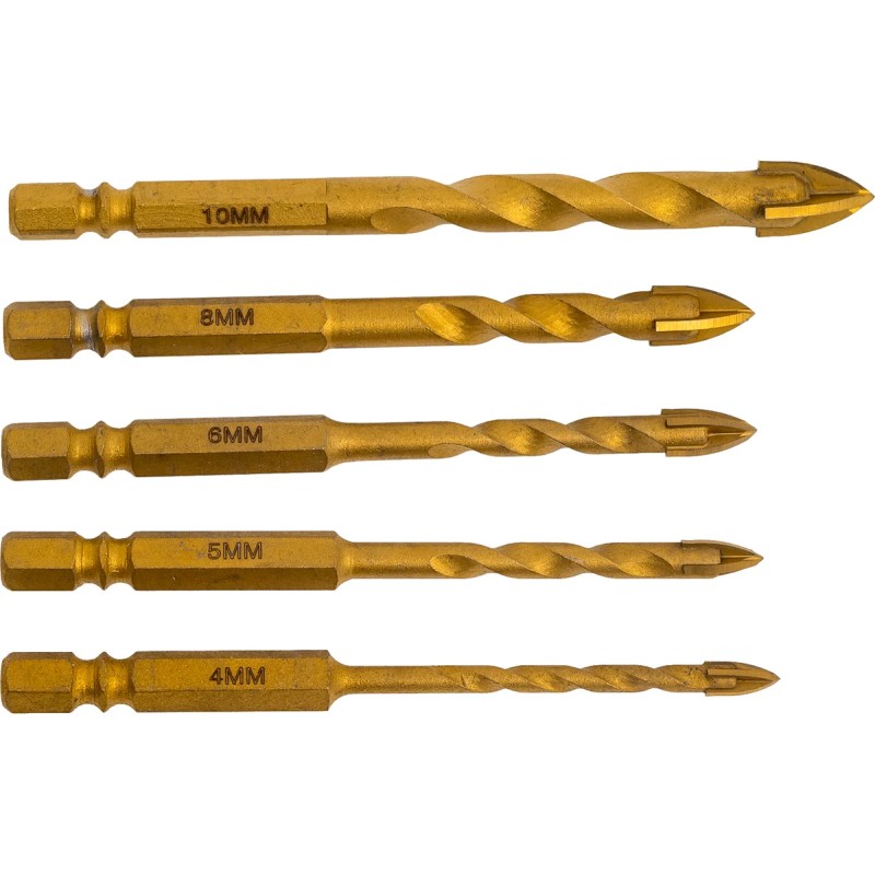 Сверла по плитке и стеклу с хвостовиком HEX 4-10mm (набор 5шт)  YATO YT-44809
