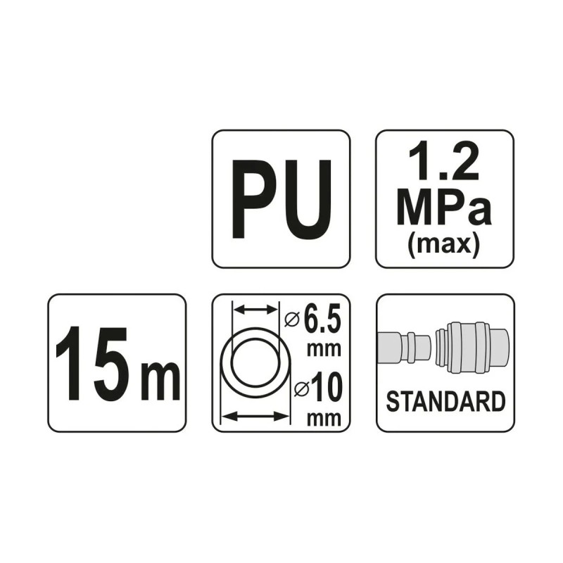 Спиральный шланг PU с быстросъёмным соединением 6,5X10х15м YATO YT-24206