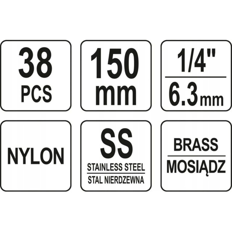 Ерши для чистки гнёзд свечей зажигания и форсунок 38пр YATO YT-08196