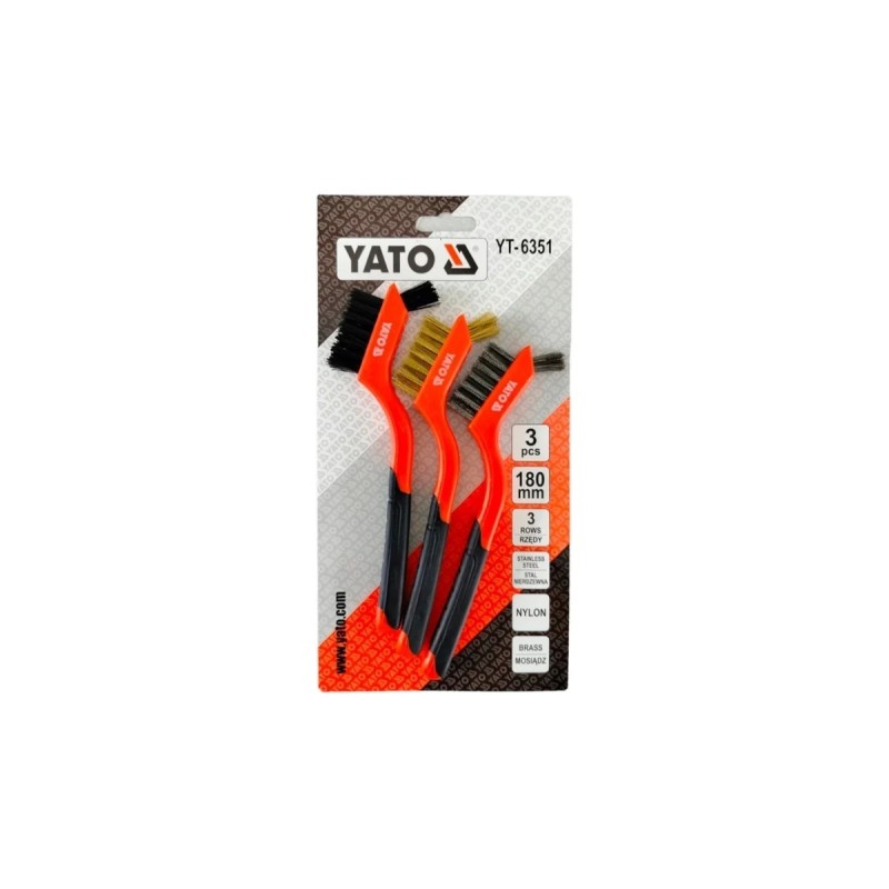 Набор металлических щёток 3 предмета 180мм с пластиковой ручкой YATO YT-6351