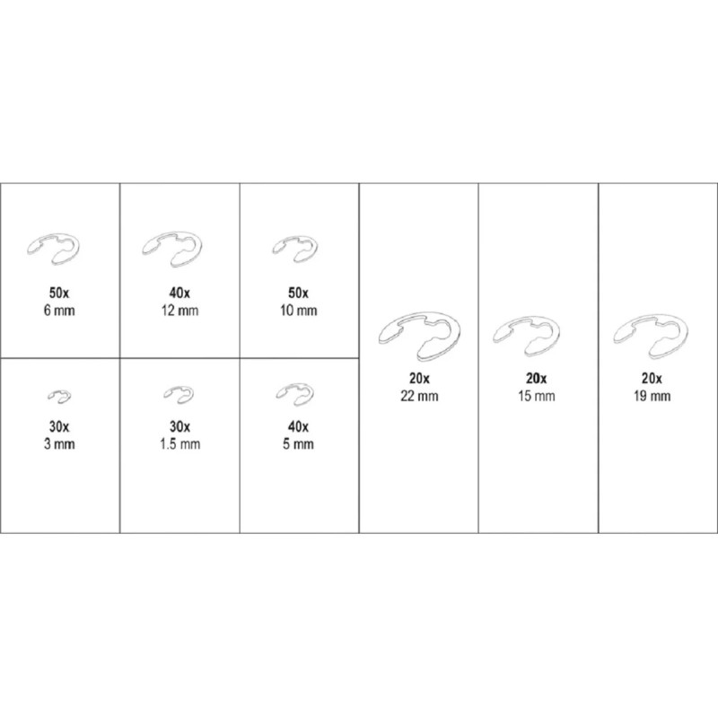 Набор Е-образных стопорных колец 300 пр YATO YT-06884