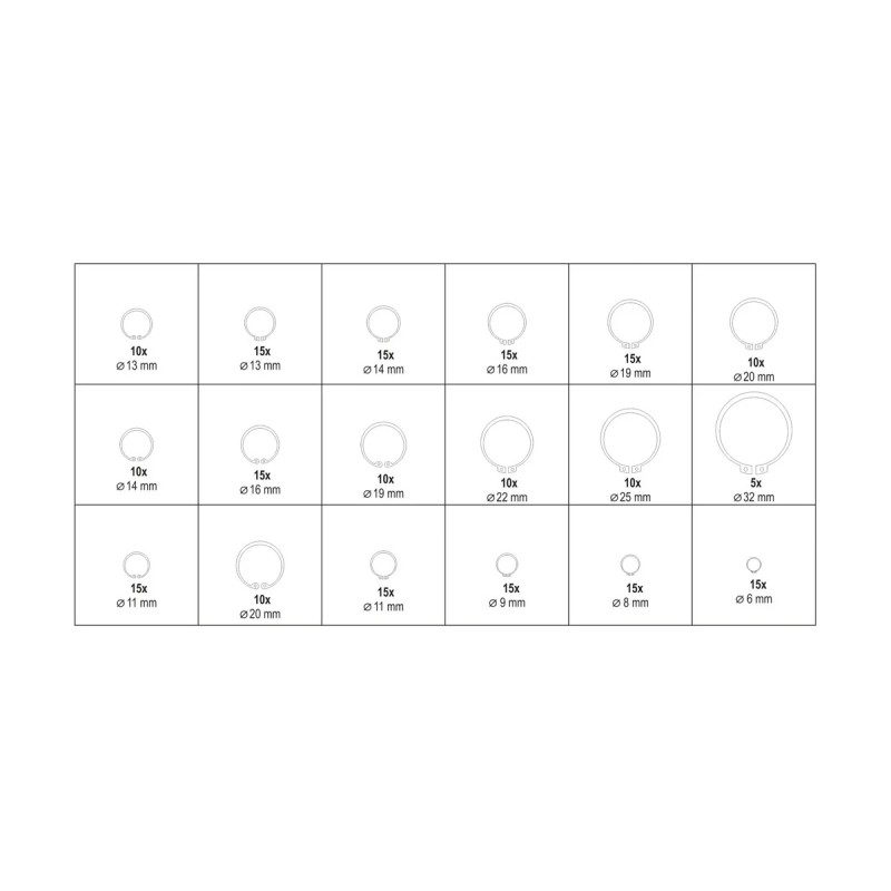 Набор стопорных колец(внешние) 225 пр YATO YT-06882