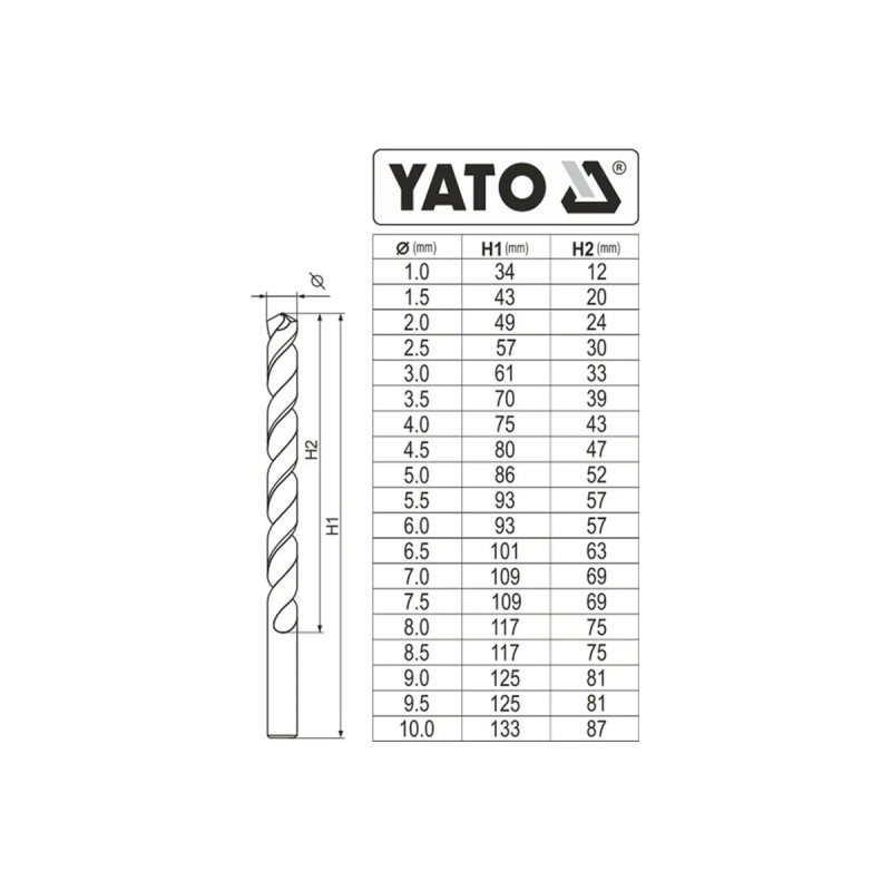 Набор сверл по металлу CO-HSS 1-10мм 19пр YATO YT-41604