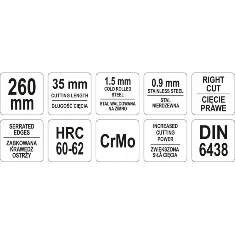 Ножницы по металлу (правые) 260мм CrMо YATO YT-1911
