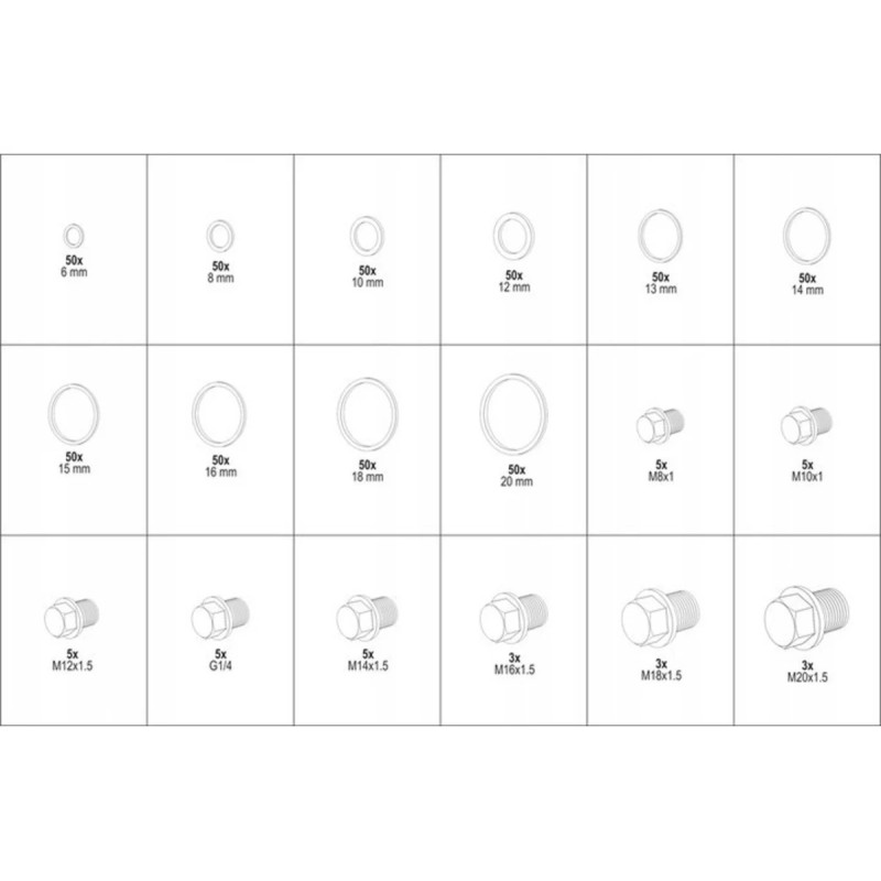 Набор медных шайб и сливных пробок поддона двигателя ,534 пр YATO YT-06864