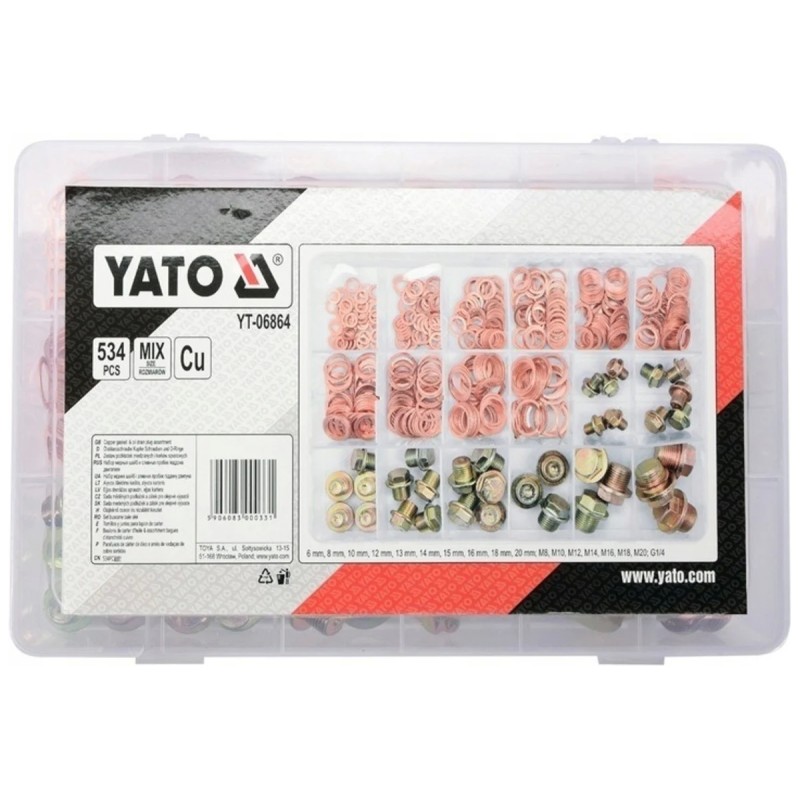 Набор медных шайб и сливных пробок поддона двигателя ,534 пр YATO YT-06864