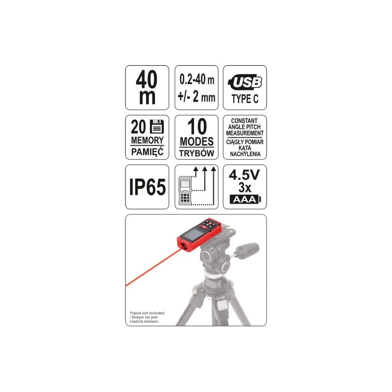 Лазерный дальномер 40м YATO YT-73126