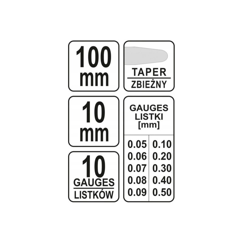 Щупы измерительные 100мм 10шт.0,05-0,5мм YATO YT-7222