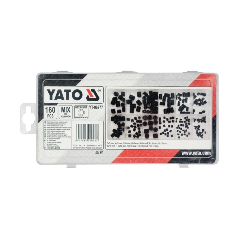 Набор винтов установочных с плоским концом,160 пр YATO YT-06777