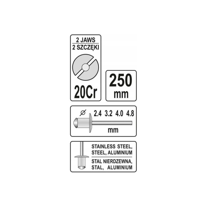 Заклепочник боковой 2,4 - 4,8мм YATO YT-36007