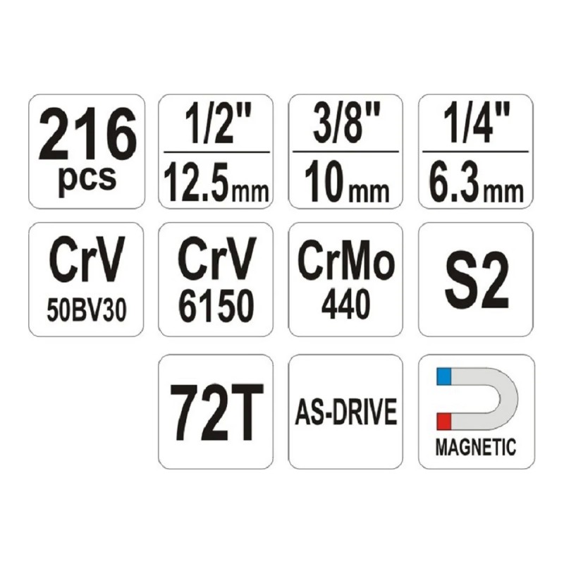 Набор инструментов 1/2'', 216пр XXL YATO YT-38841