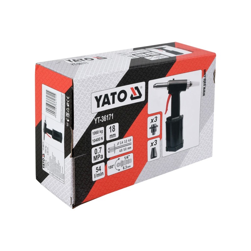 Пневмозаклепочник 2,4 - 5мм  YATO YT-36171