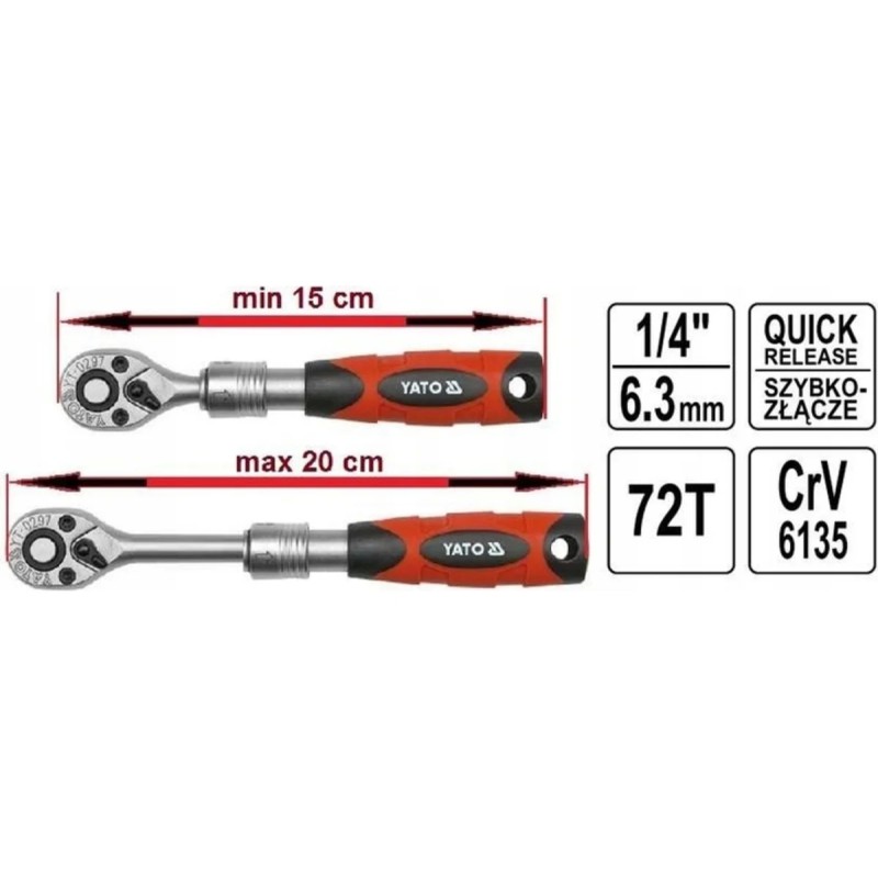 Трещотка телескопическая 1/4" YATO YT-0297