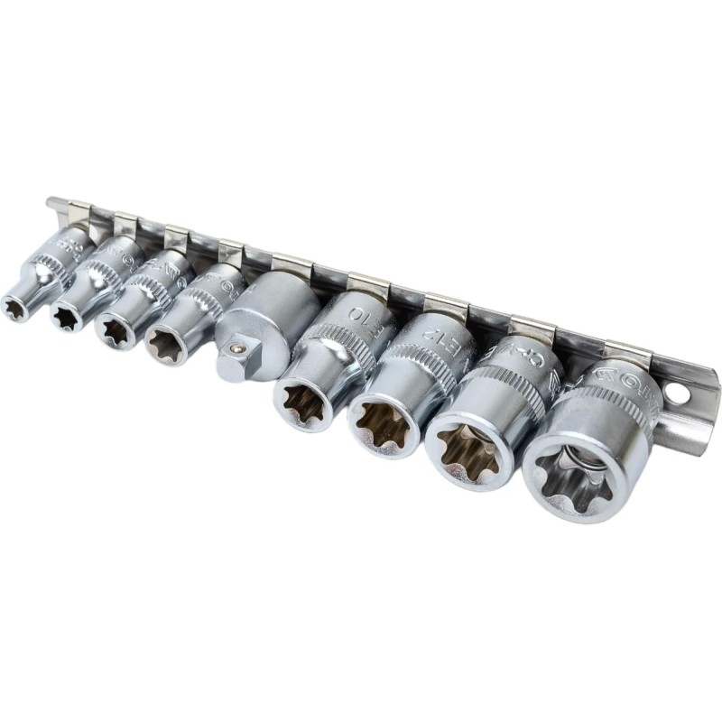 Набор торцевых головок "ТОRХ" с переходником Е5-Е16 (9 предм.) YATO YT-0520