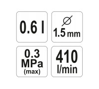 Краскопульт с верхним бачком HVLP 0,6л-1,5мм YATO YT-2341
