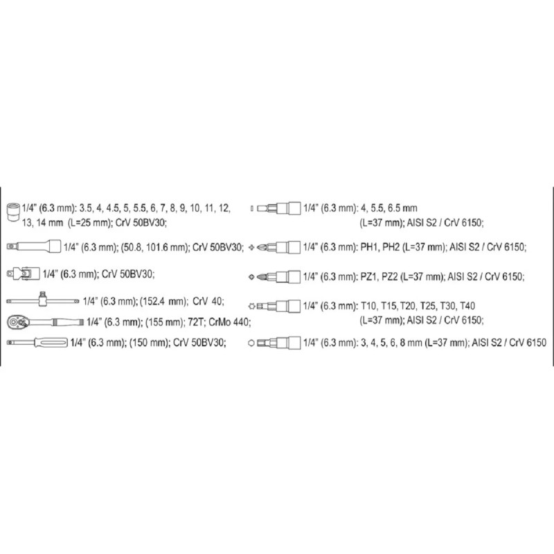 Набор торцевых головок и бит 1/4" 38пр.XS YATO YT-14471