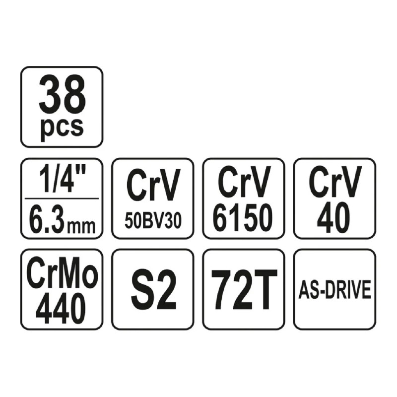 Набор торцевых головок и бит 1/4" 38пр.XS YATO YT-14471
