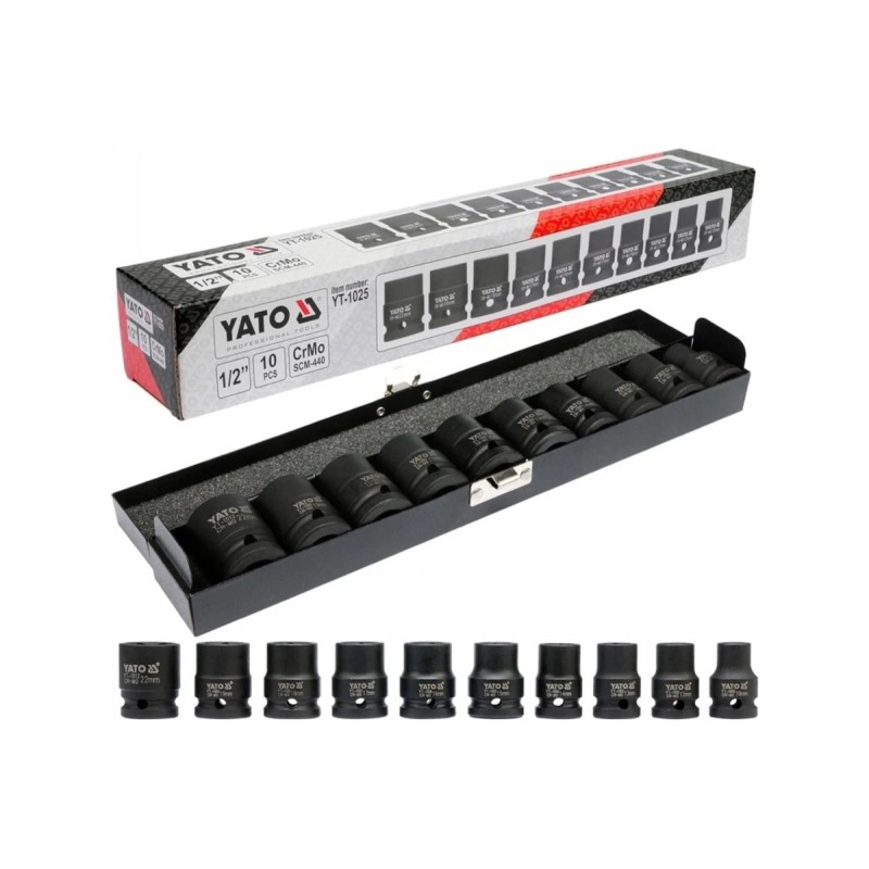 Набор торцевых ударных головок 1/2" 10-22мм 10шт. YATO YT-1025