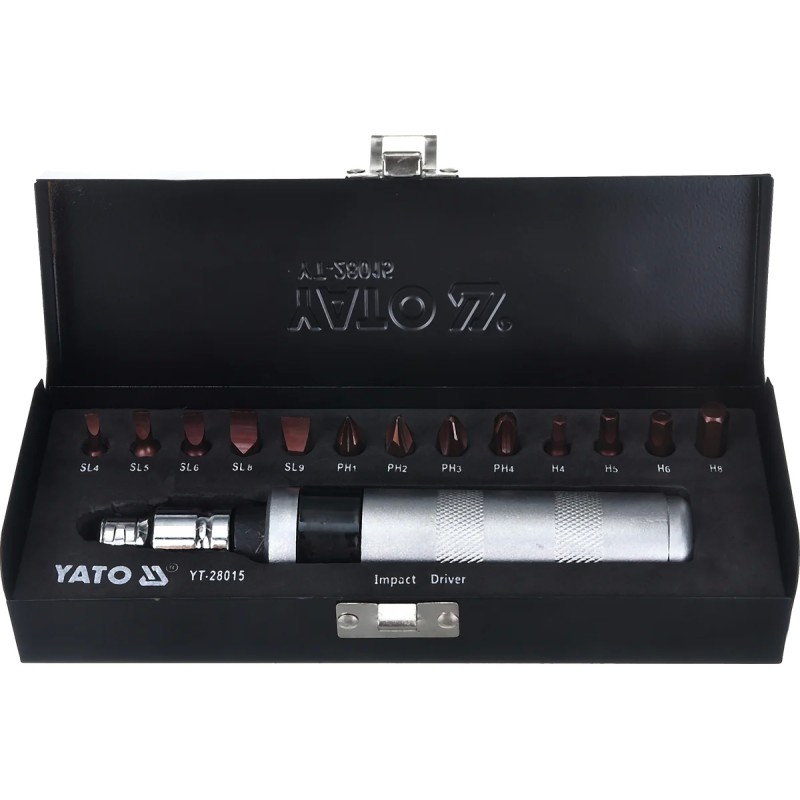 Отвертка цельнометаллическая ударная с 15 битами YATO YT-28015