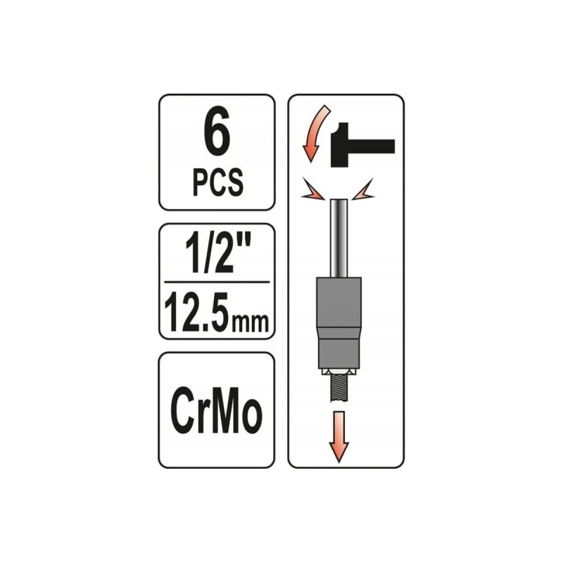 Набор для извлечения обломанных болтов 6шт, 1/2" YATO YT-06032