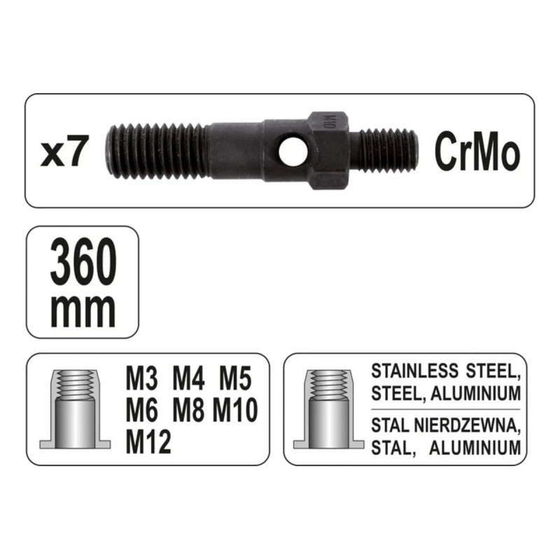 Заклепочник для резьбовых заклепок М3-М12 YATO YT-36127