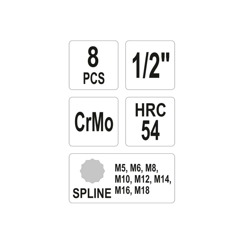 Набор ударных головок-бит SPLINE 1/2" 8пр YATO YT-1069