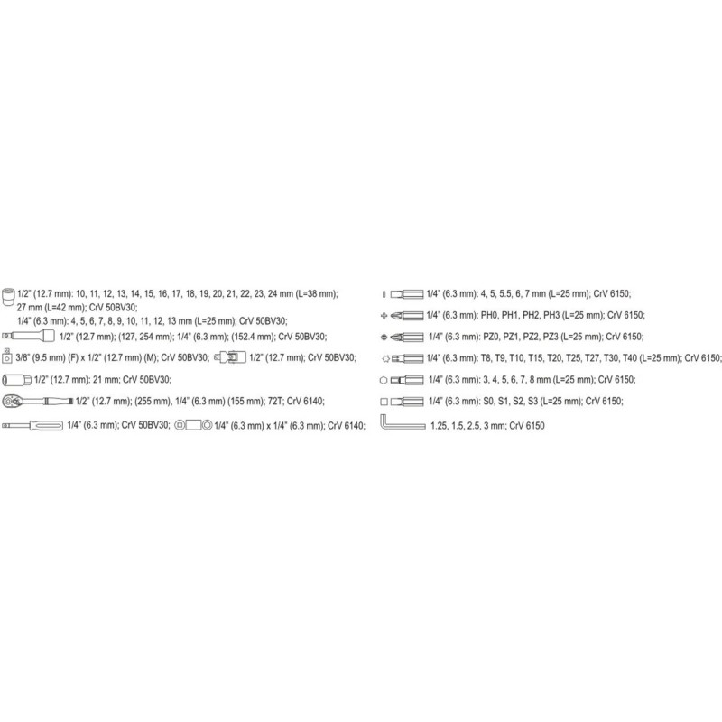 Набор инструментов 1/4'' и 1/2'' 72пр YATO YT-38782