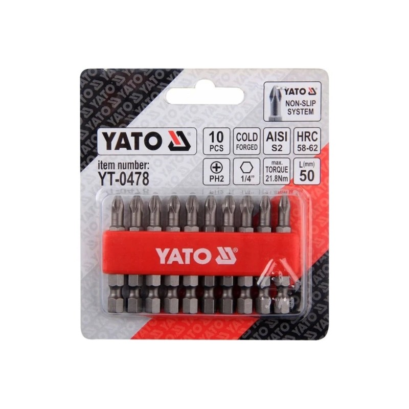 Бита крестовая PН2 1/4" 50мм 10шт. YATO YT-0478
