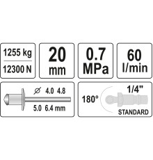 Пневмозаклепочник 4,0 - 6,4мм  YATO YT-36177