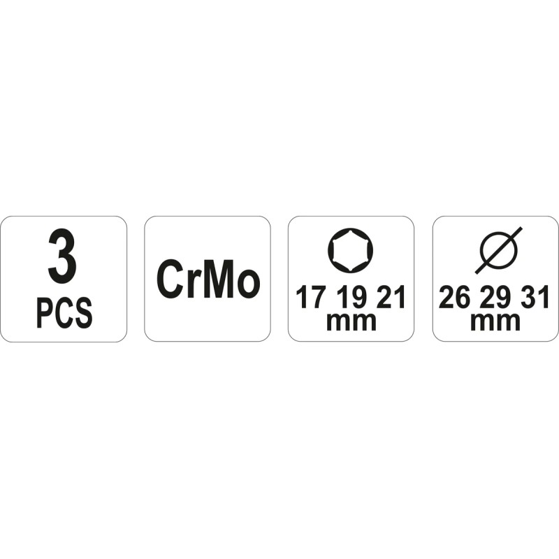 Набор торцевых головок 1/2" для дисков (17, 19, 21мм) ударные YATO YT-1056