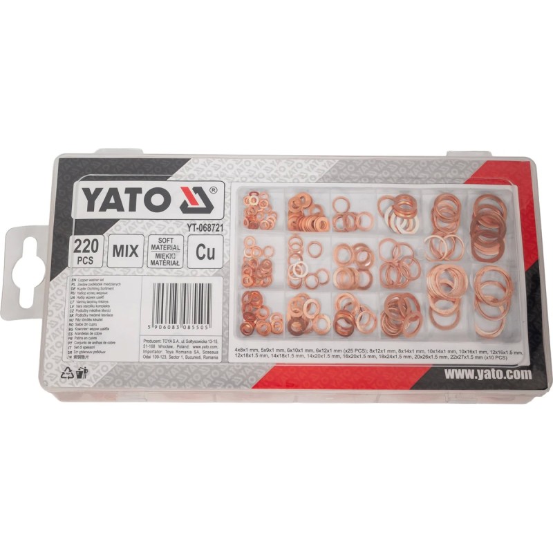 Набор мягких медных шайб 220 шт YATO YT-068721