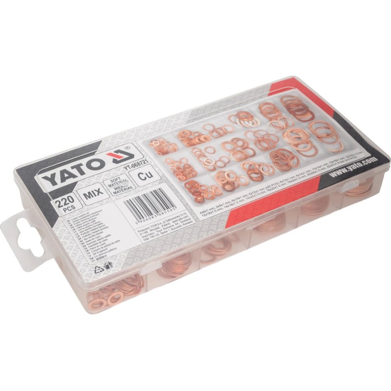 Набор мягких медных шайб 220 шт YATO YT-068721