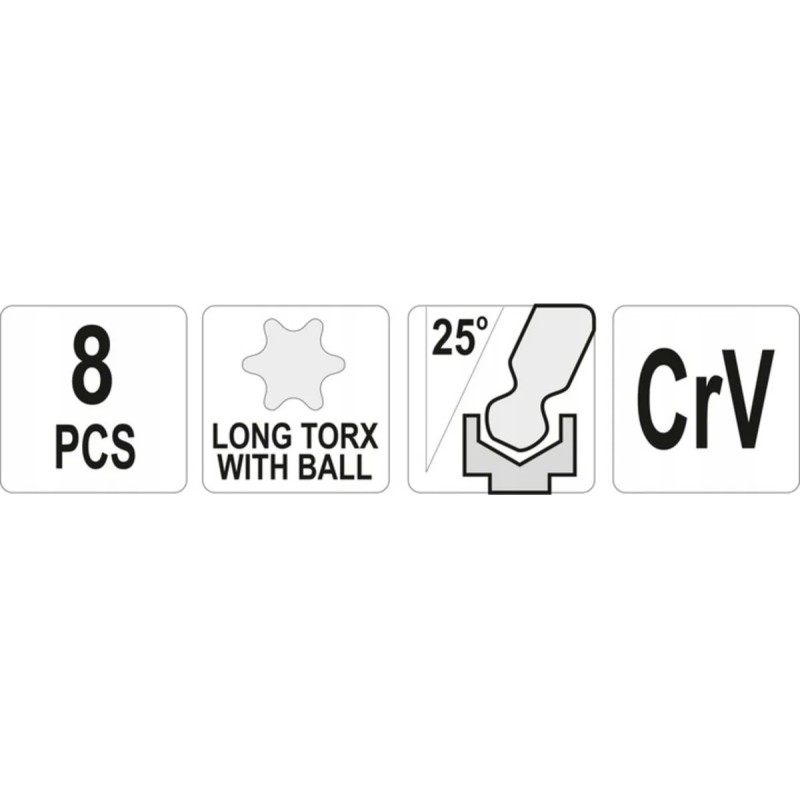Набор ключей TORX 8шт. T 9-T40  Г-образных с шаром YATO YT-05123