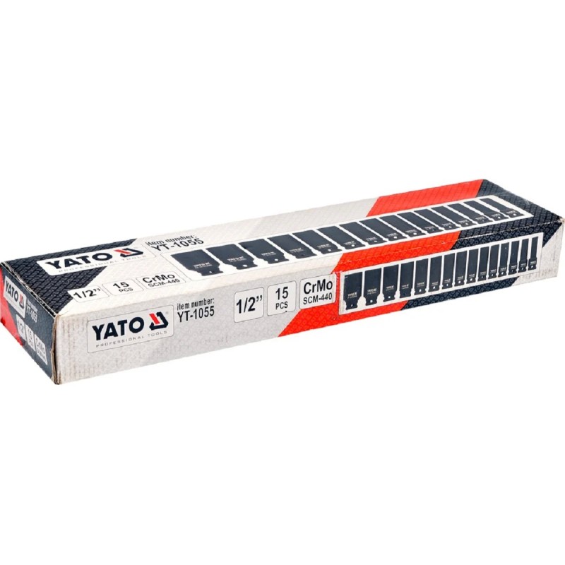 Набор торцевых ударных головок 1/2" 10-32мм 15шт YATO YT-1055