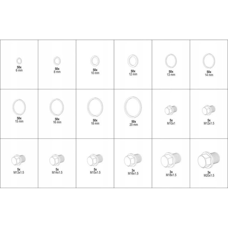 Набор алюминиевых шайб и маслосливных пробок YATO YT-06862