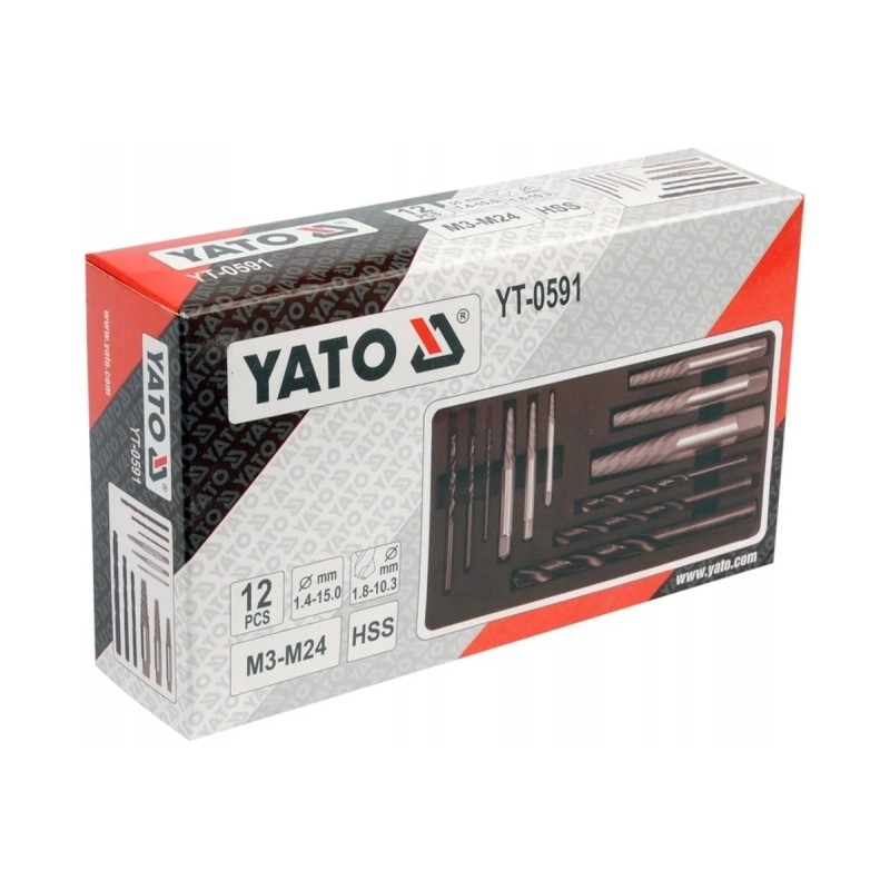 Экстракторы со сверлами для извлечения обломанных болтов (12пр, M3-M24) YATO YT-0591