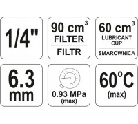 Влагоотделитель-лубрикатор 1/4" 90см3  YATO YT-2385