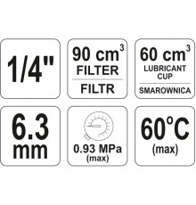Влагоотделитель-лубрикатор 1/4" 90см3  YATO YT-2385