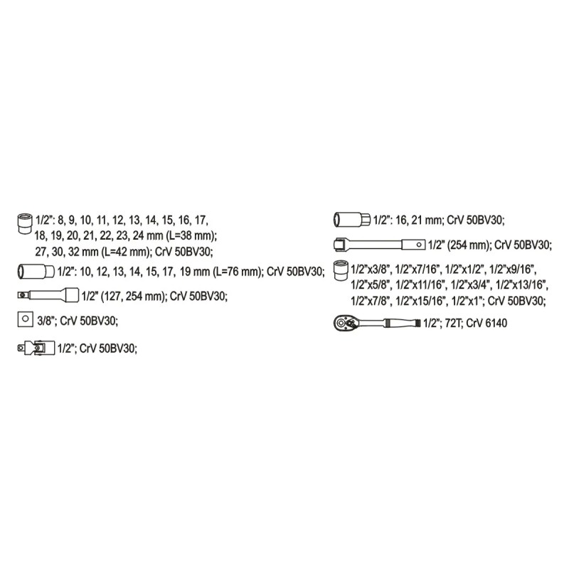 Набор насадок 1/2" 46шт. YATO YT-3877